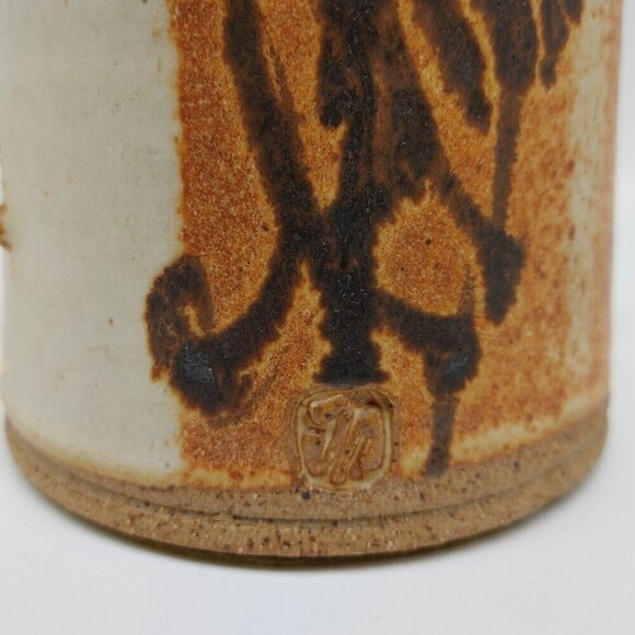 John Natale Vintage Pottery Brown Beige Clay Carafe with Cork Lid 7 Wine Cups - Picture 9 of 12